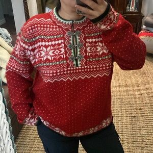 Cambridge Dry Goods Red and White Nordic Cardigan